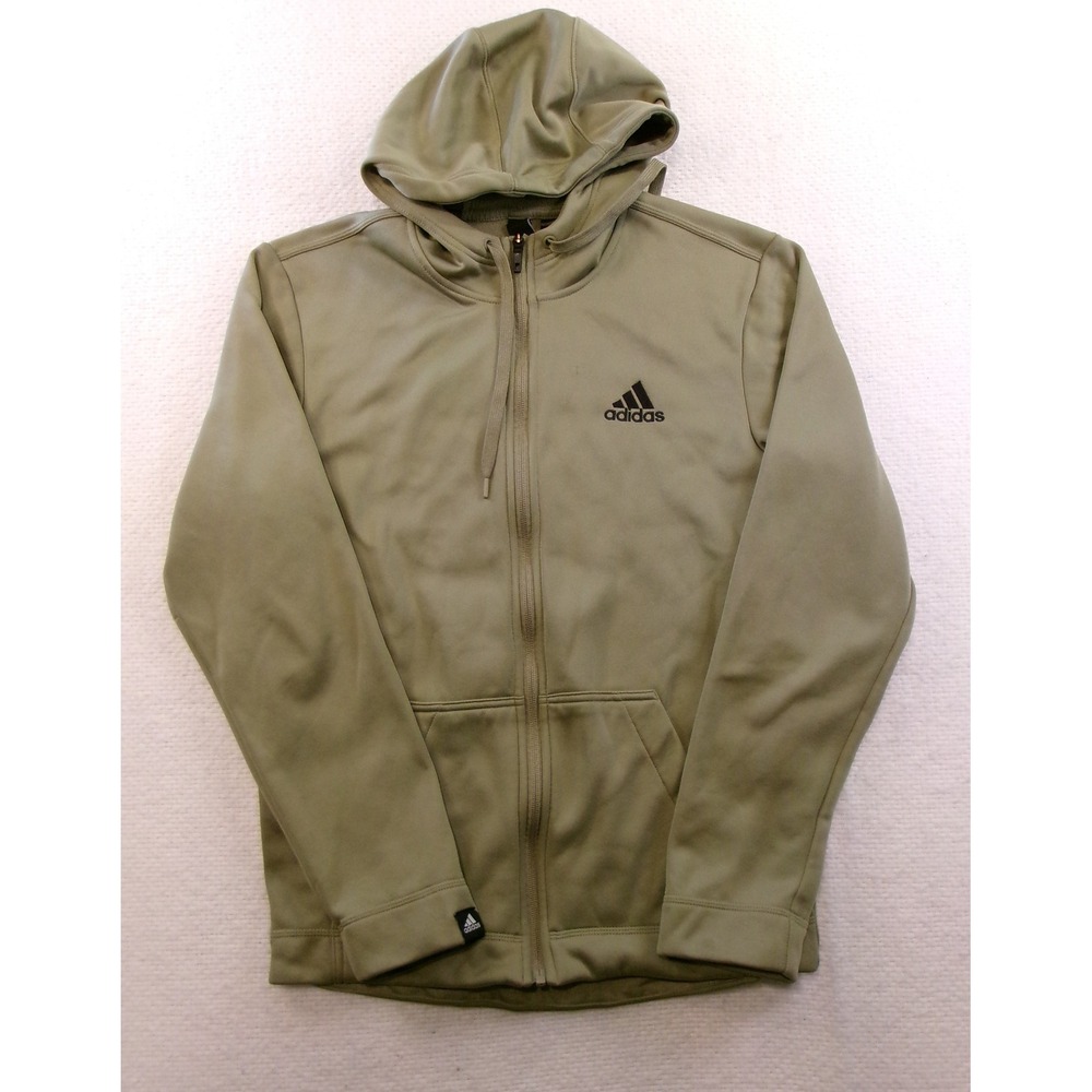 Adidas Full Zip Hoodie Mens Small Olive Green HF5387 Fleece Lined Hooded